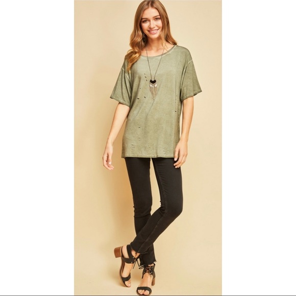 Washed Destructed Scoop Neck Tee - Picture 5 of 12